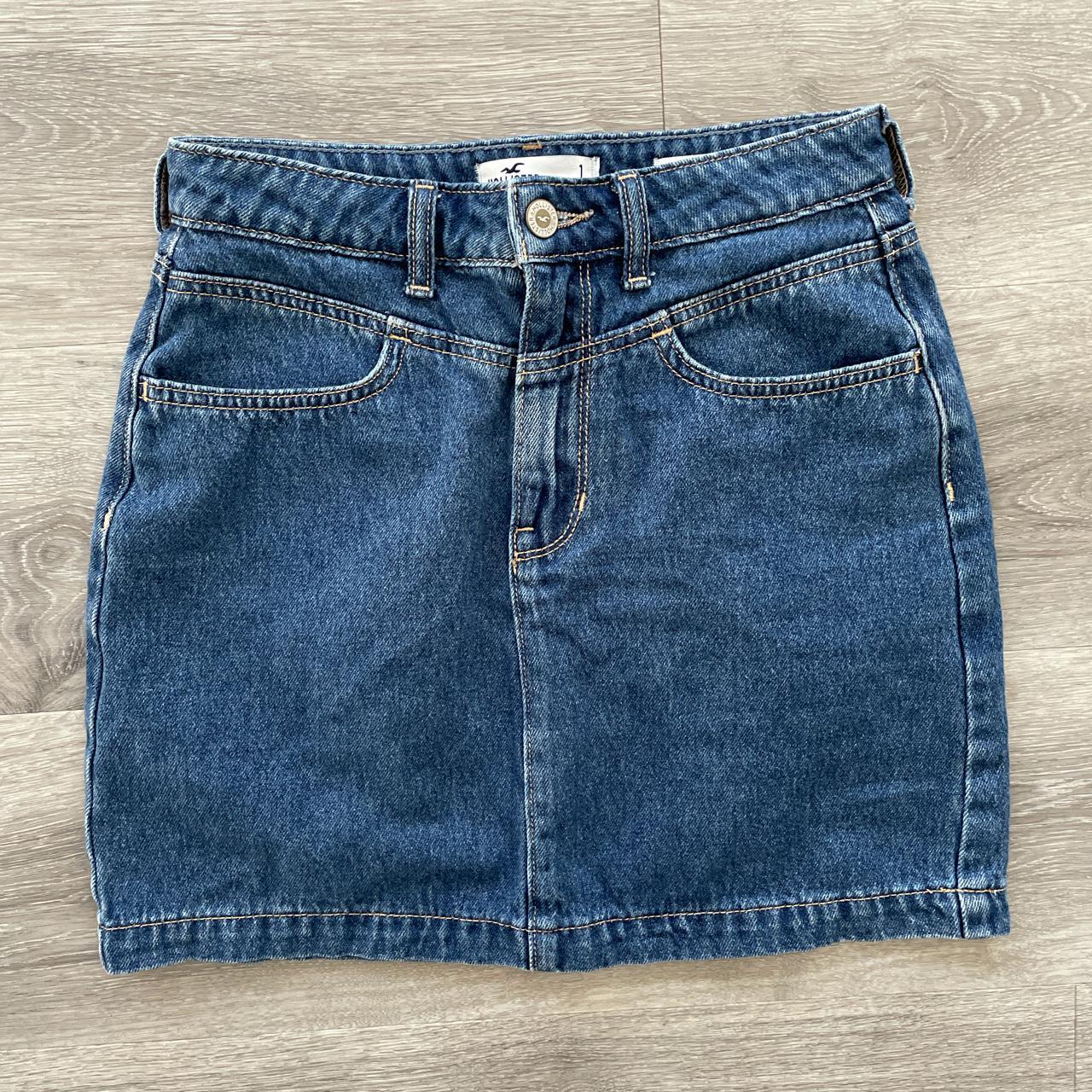 HOLLISTER Ultra High Rise Mini Skirt in Medium Wash... - Depop