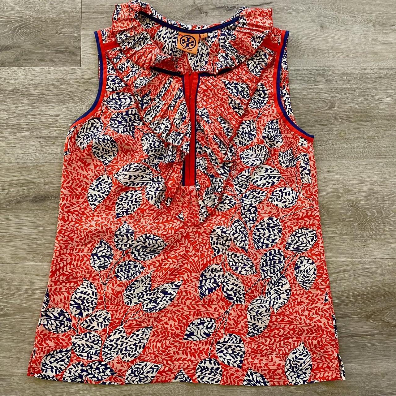 Tory Burch Women's Orange and Navy Blouse | Depop