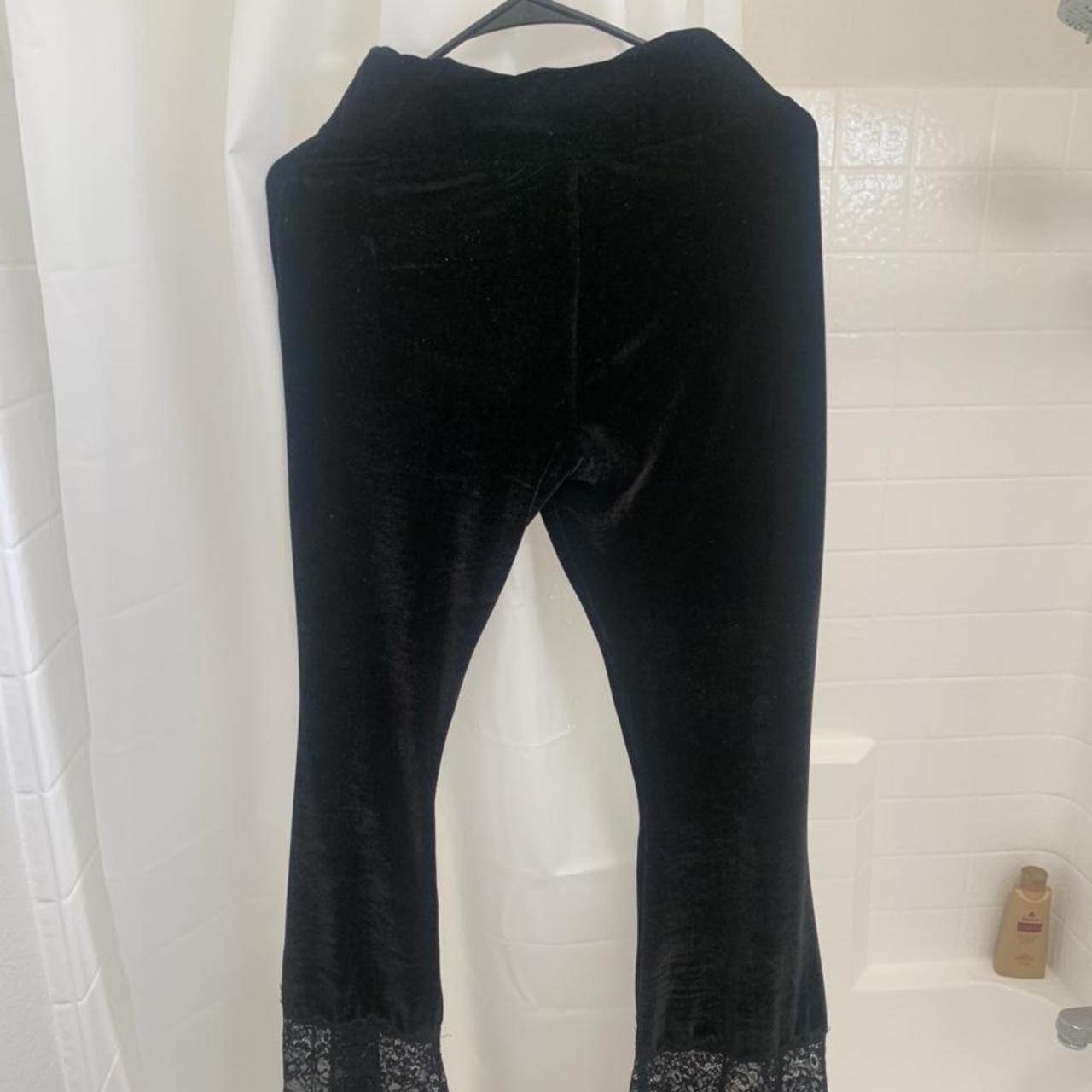 Killstar Black Velvet and lace Flare Pants Very... - Depop