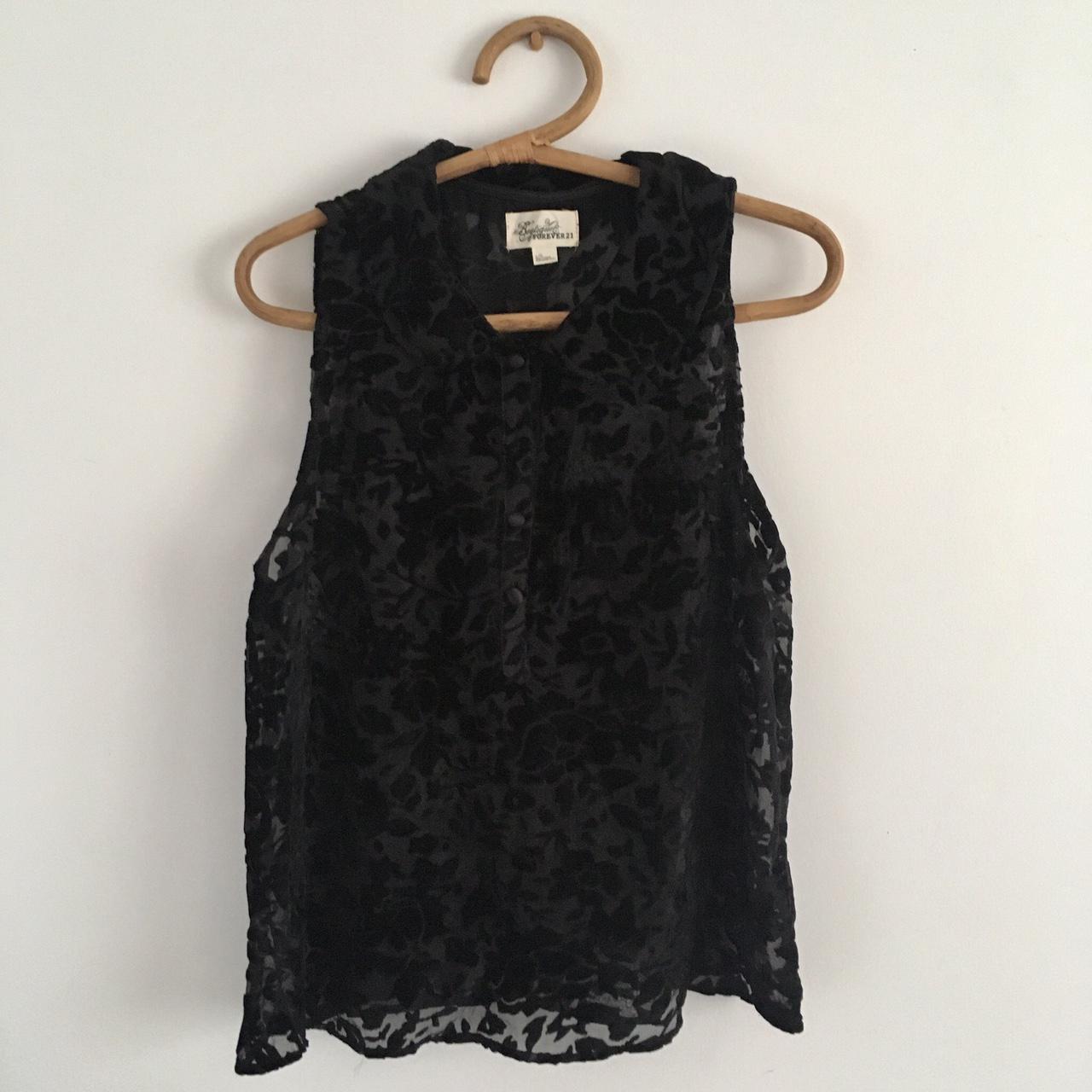 F21 black sleeveless floral velvety sheer blouse... - Depop