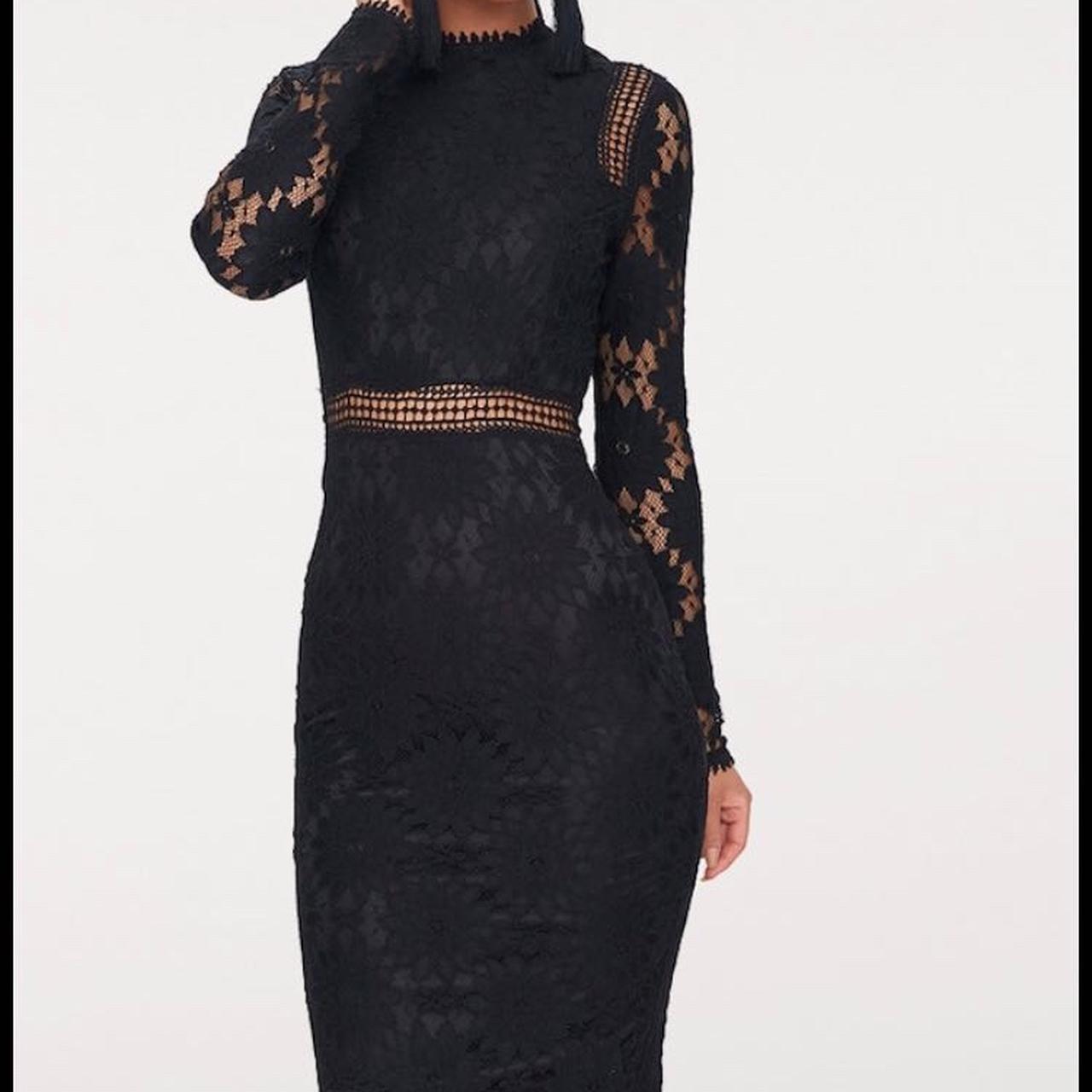 Caris Black Long Sleeve Lace Bodycon Dress