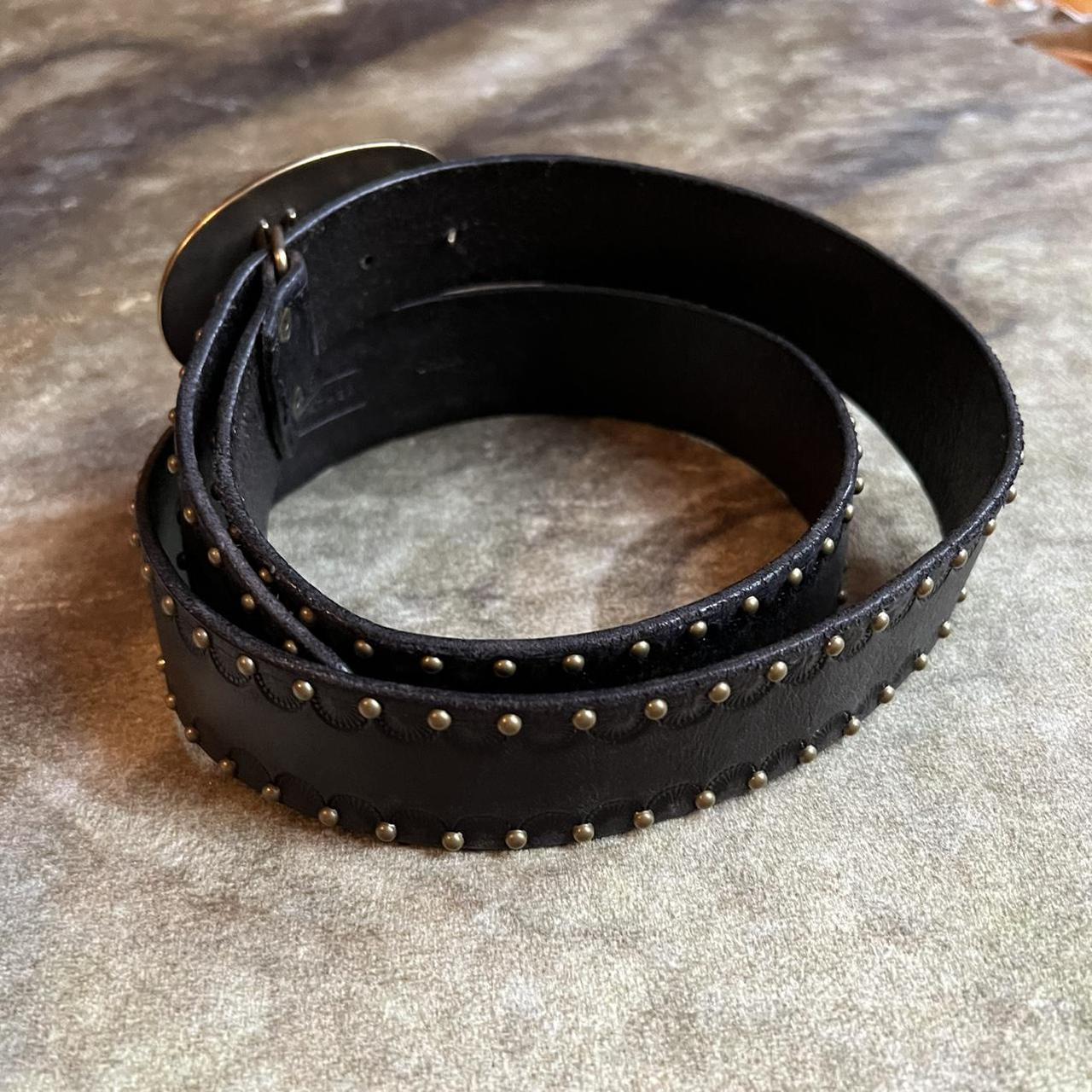 Y2k ethereal grunge black leather belt with... - Depop