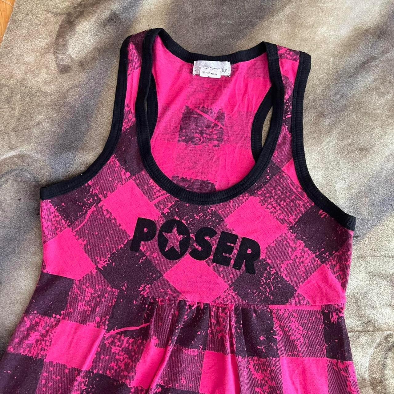 Y2k emo scene custom poser print pink and black... - Depop