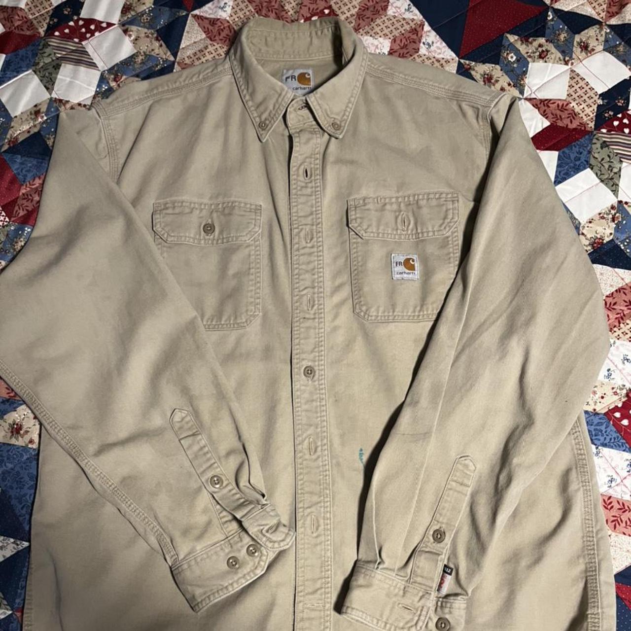 vintage Carhartt long sleeve/ work shirt/ FR/ fire... - Depop