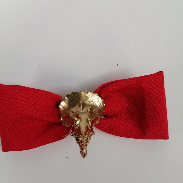 Handmade navy & red bee print hair bow, sewn onto - Depop