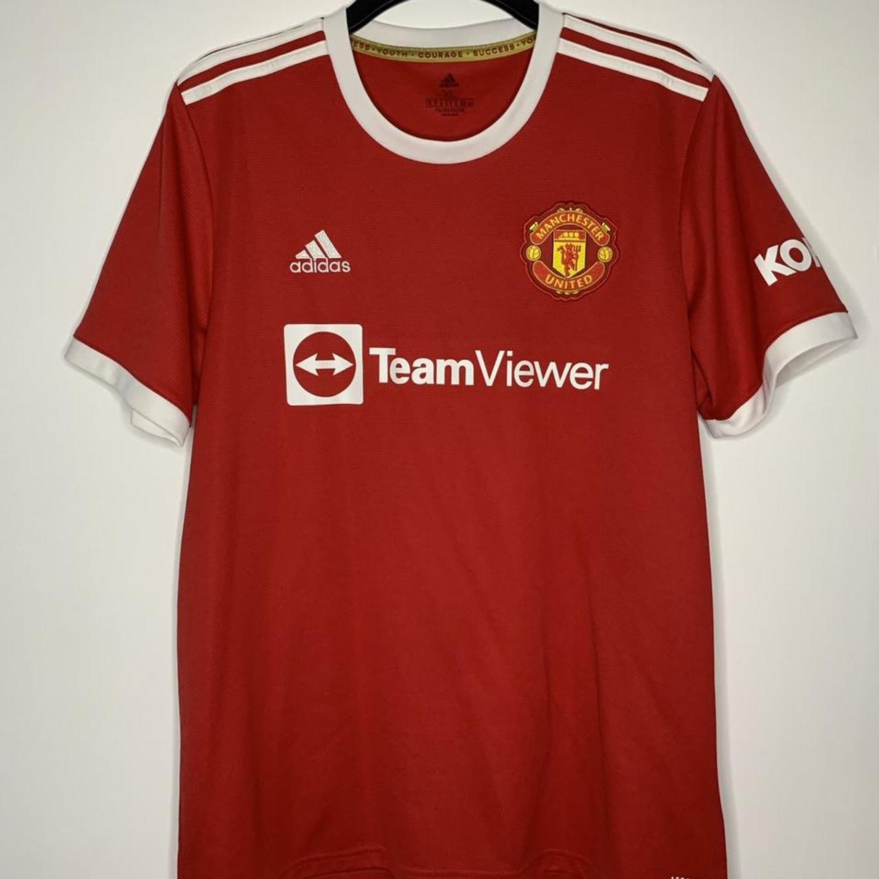 adidas-men-s-red-and-white-t-shirt-depop