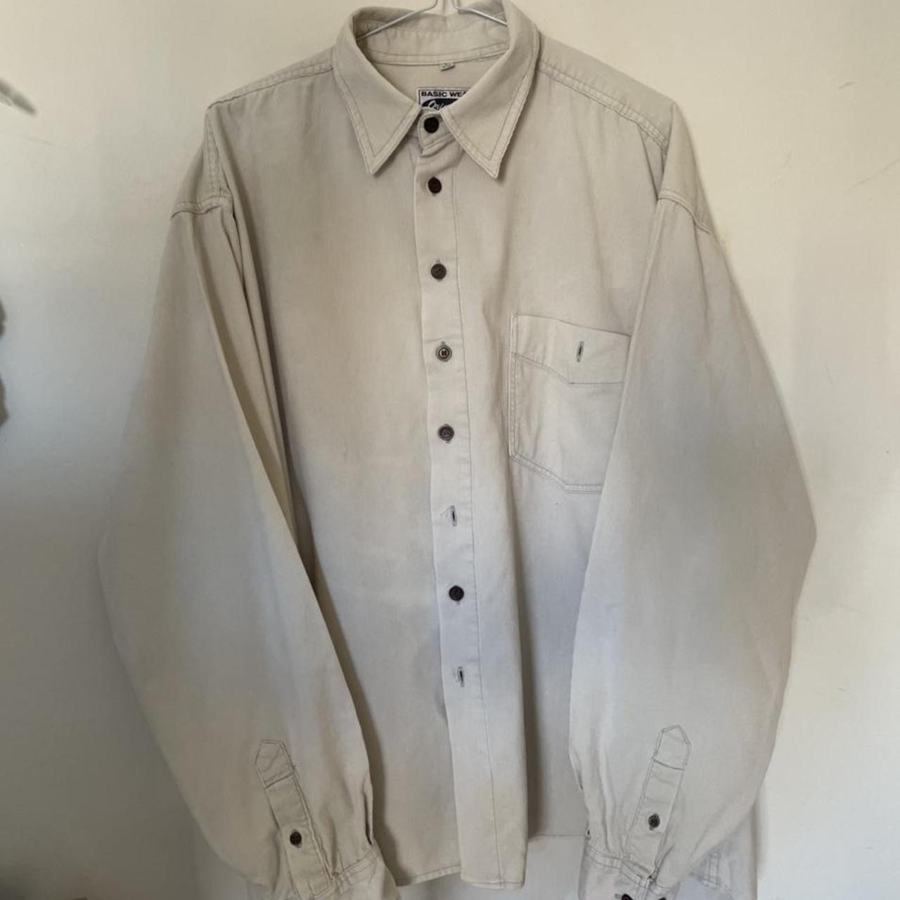 Le Frog Original fine needle cord shirt. Beige /... - Depop