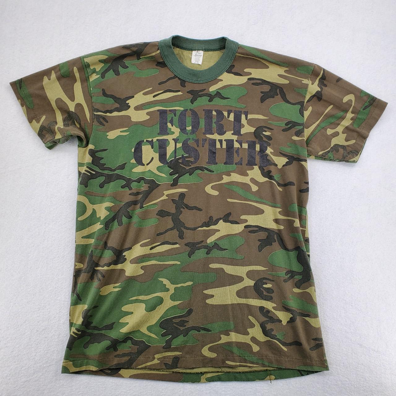 Vintage Camo Fort Custer T Shirt Large Single Stitch... - Depop