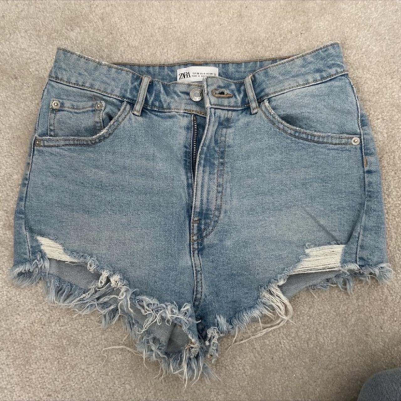 Zara high waist denim shorts Size 36 (8) Look... - Depop