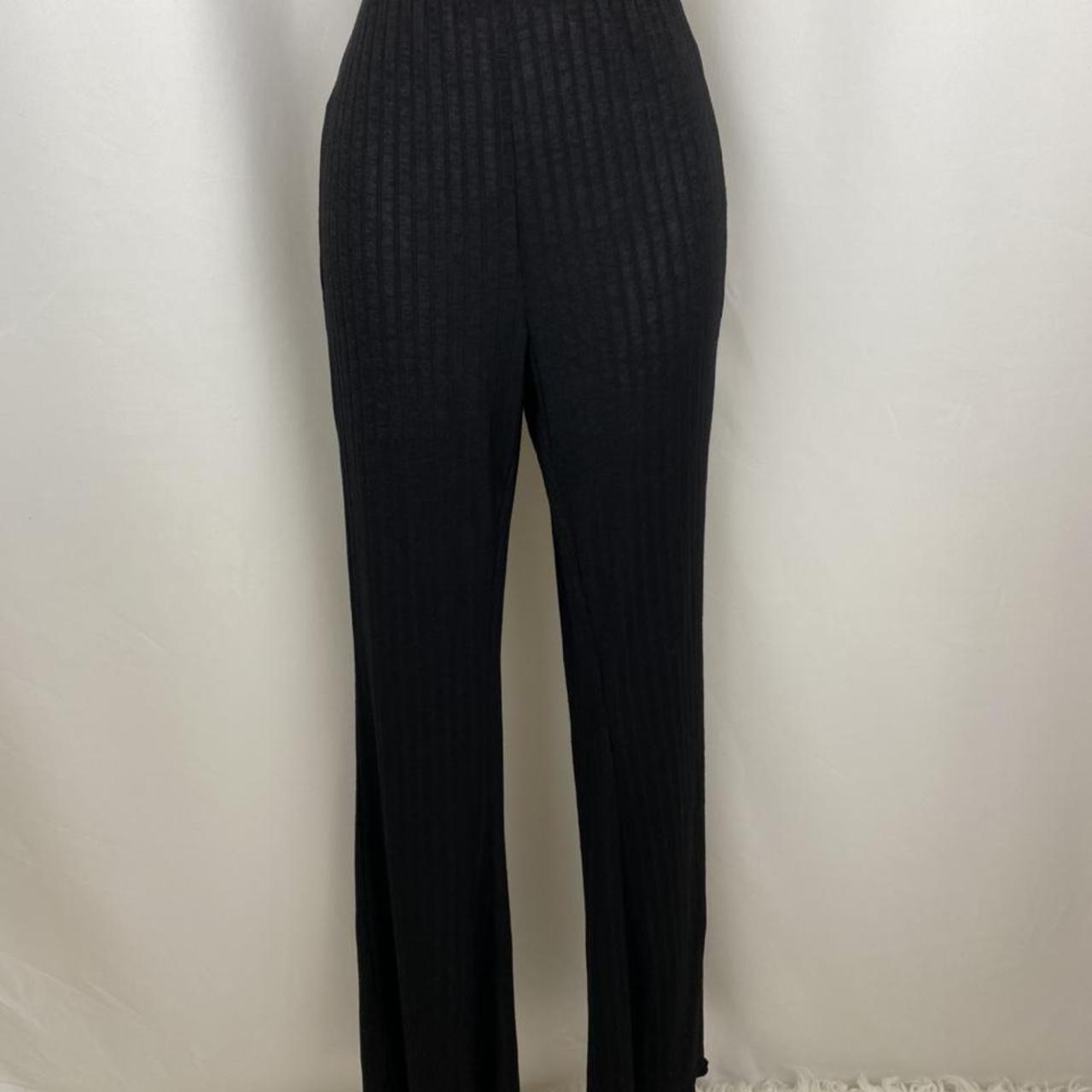 Shein Small Black High Waisted Ribbed Flare Stretch... - Depop