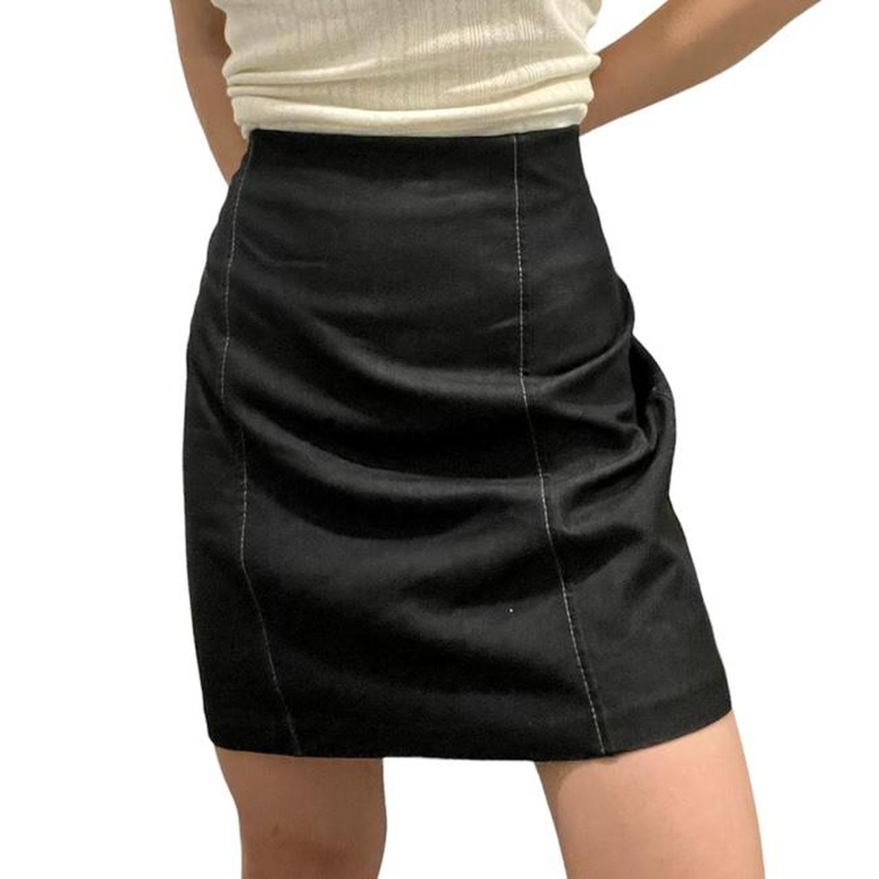 90s black miniskirt with contrast stitching... - Depop
