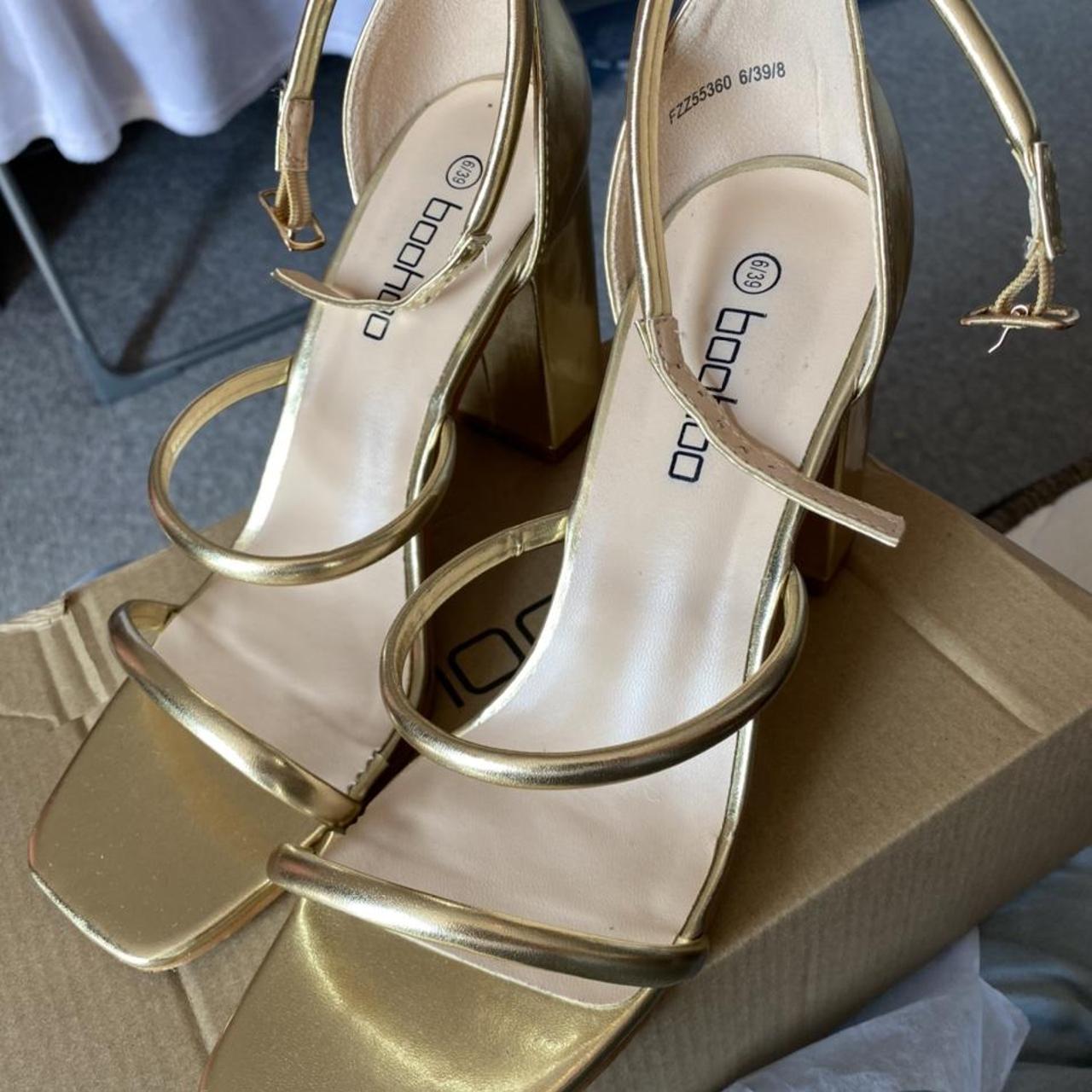 Boohoo Women's Gold Sandals | Depop