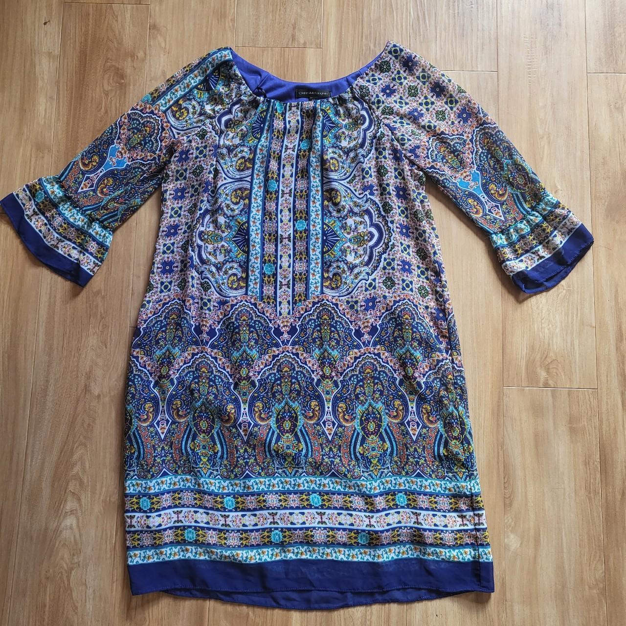 Multi-colored patterned dress// fits fairly straight... - Depop