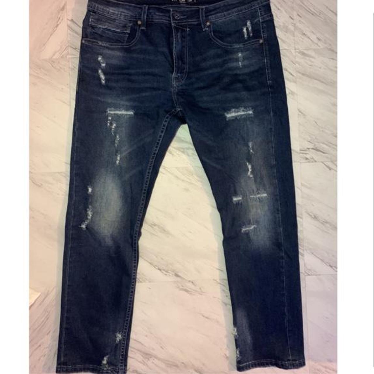 XIOS New York - Ripped / Distressed Navy Blue Slim... - Depop