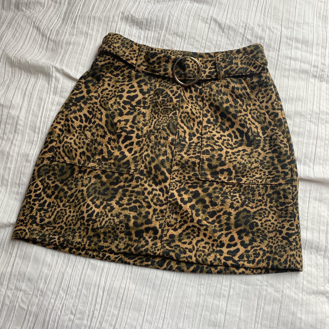 Bershka mini leopard animal print skirt size... - Depop