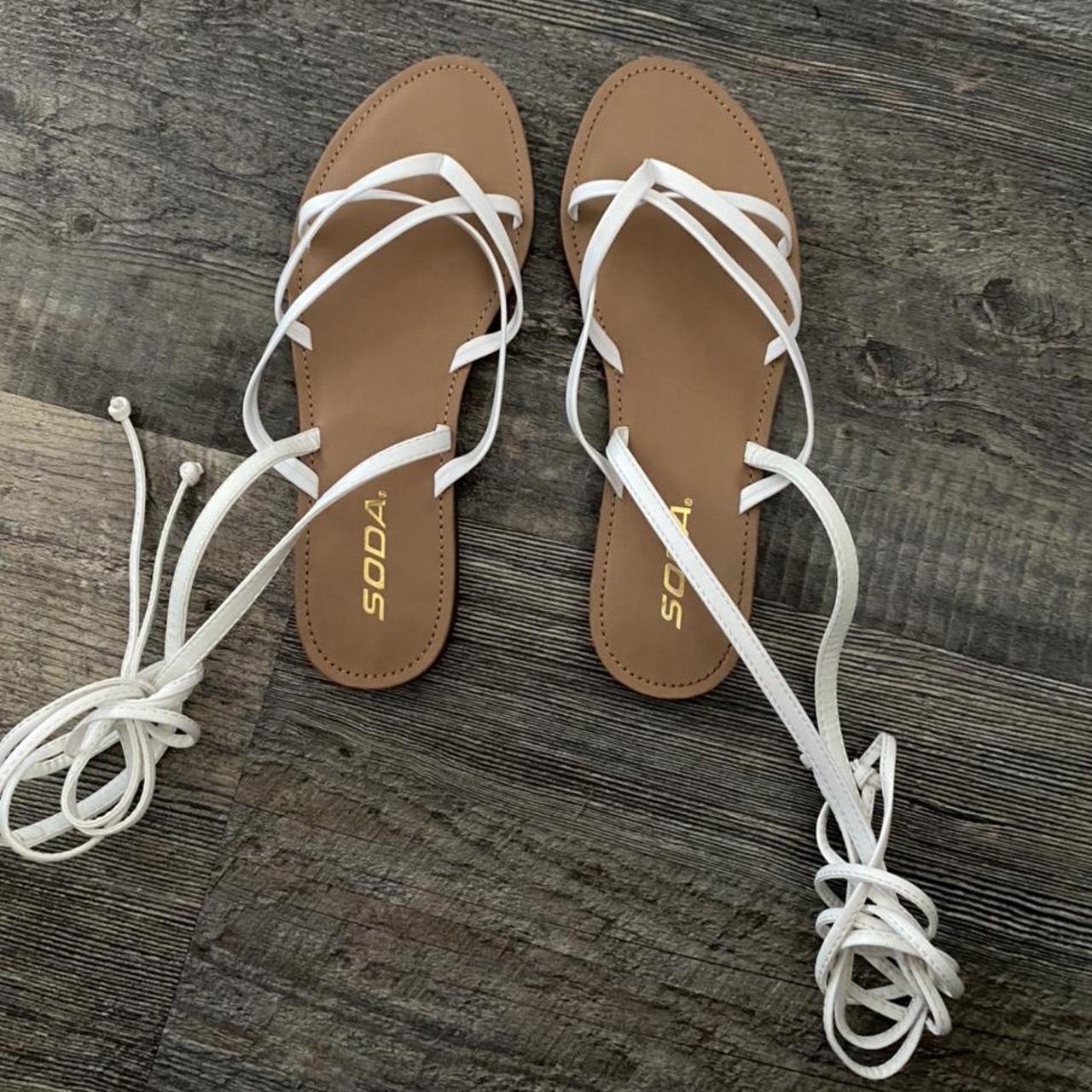 Women's White and Tan Sandals | Depop