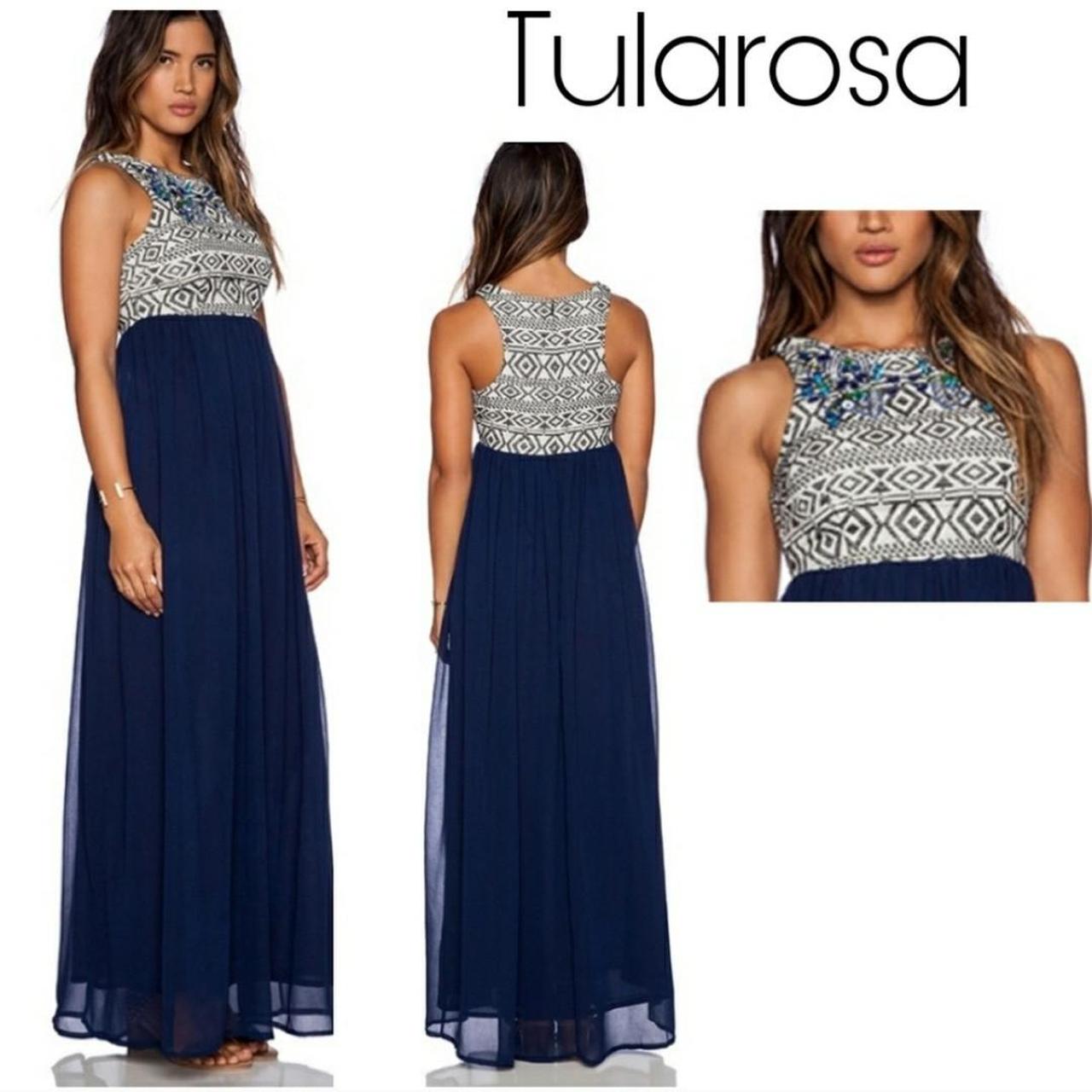 Tularosa Women's Blue and White Dress Depop