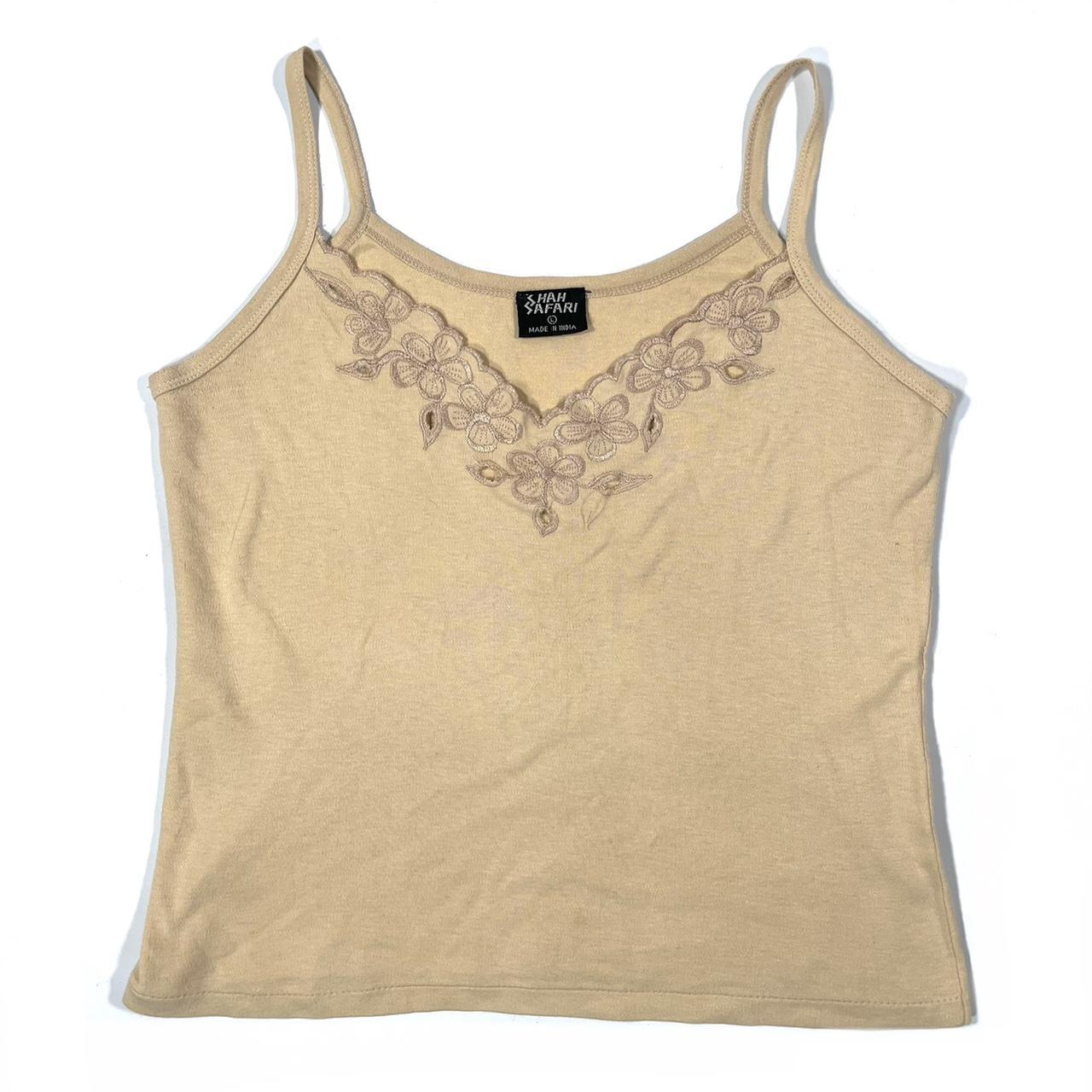 FREE SHIPPNG cute basic y2k tan embroidered cami... - Depop