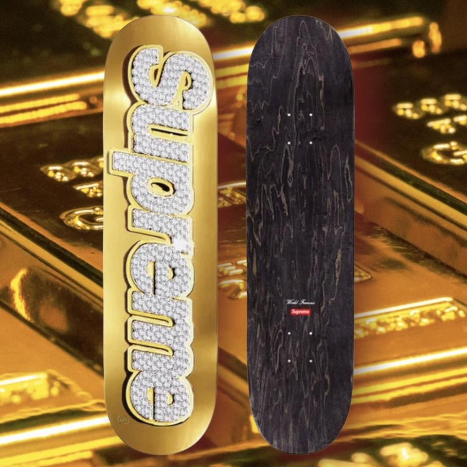 Supreme Bling Box Logo Gold Skateboard Deck / Brand... - Depop