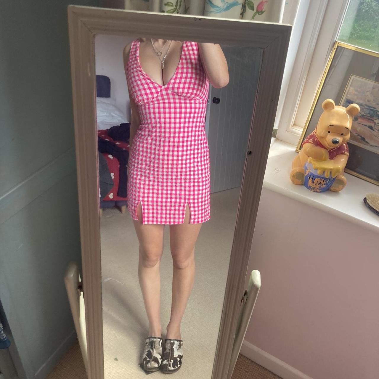 Pink gingham mini dress So nice perfect cocktail/... - Depop
