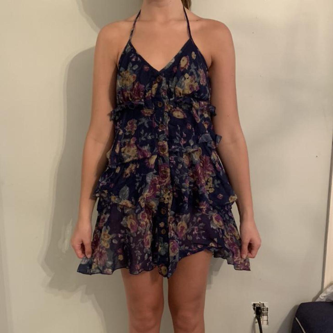 floral cotton halter dress soft easy to throw... Depop