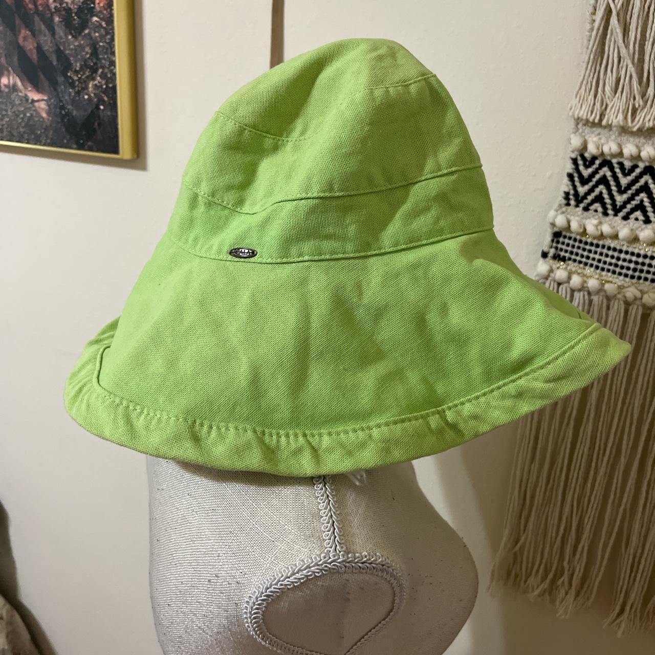 Lime Green Cotton Bucket Hat by Scala/ Adjustable... Depop