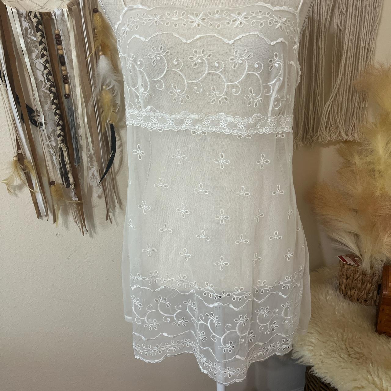 Cream Sheer Mesh Lingerie Slip with Beautiful… - Depop