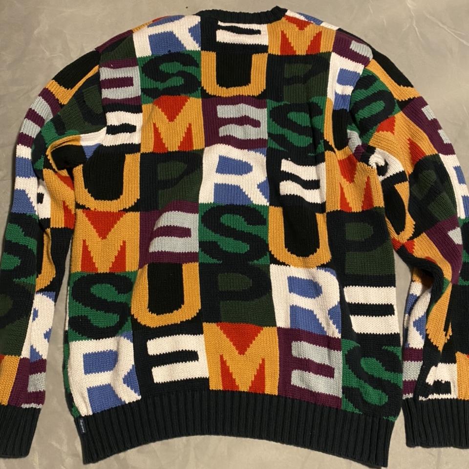 Supreme Big Letters MultiColored Sweater Medium - Depop