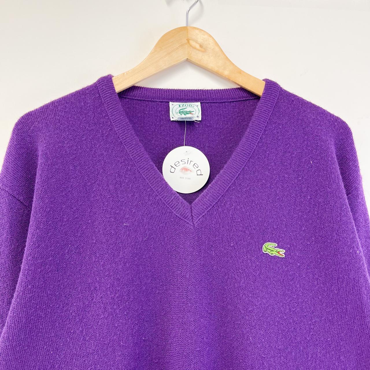 vintage 90s lacoste purple sweater made in... - Depop