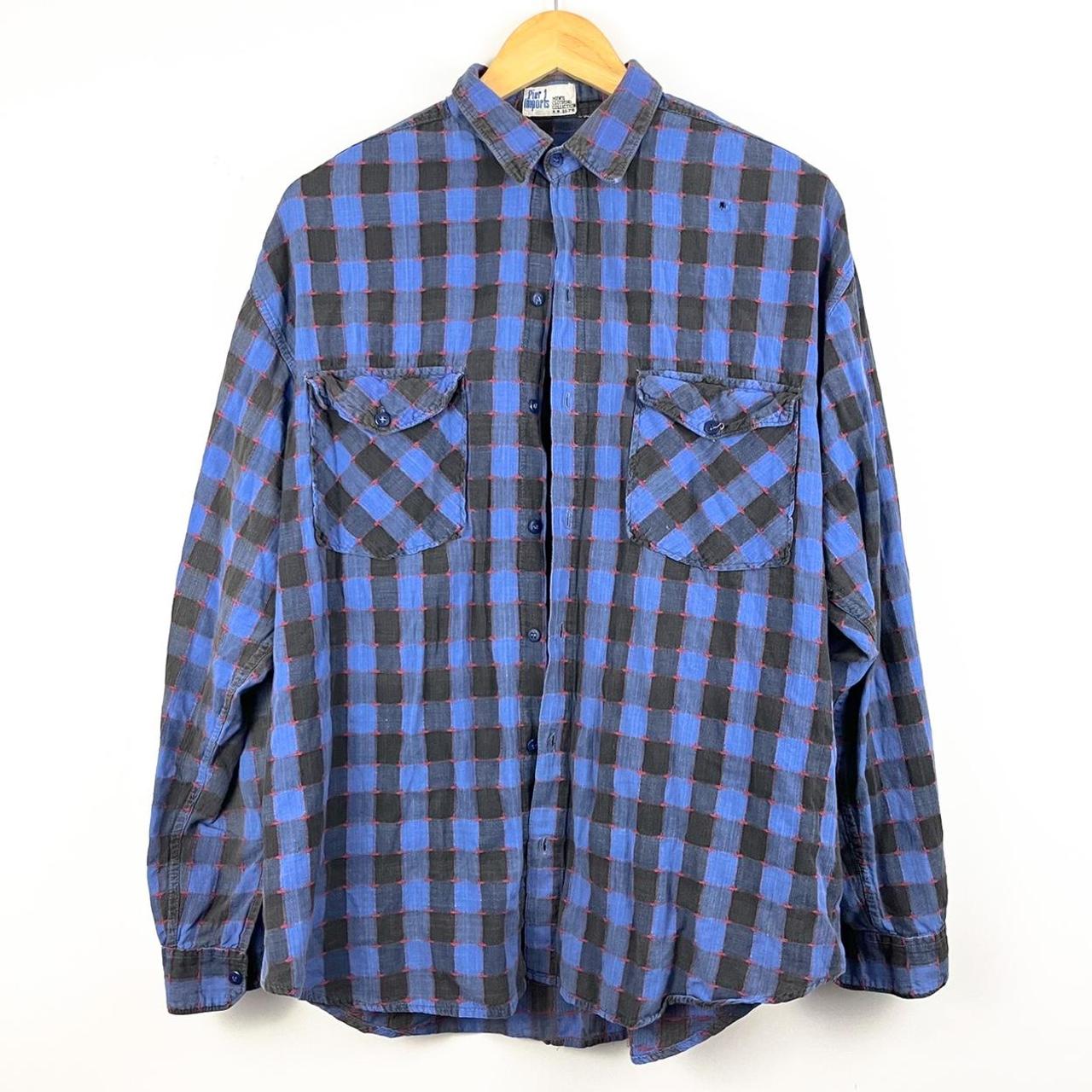 vintage pier 1 imports flannel shirt mens large... - Depop