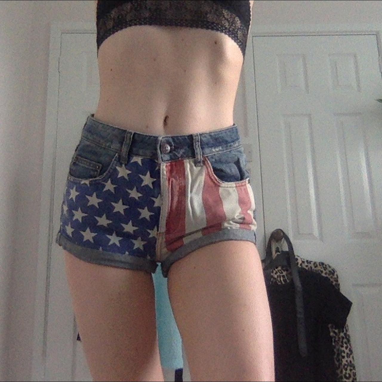 usa print booty shorts. always good to prep for next... - Depop