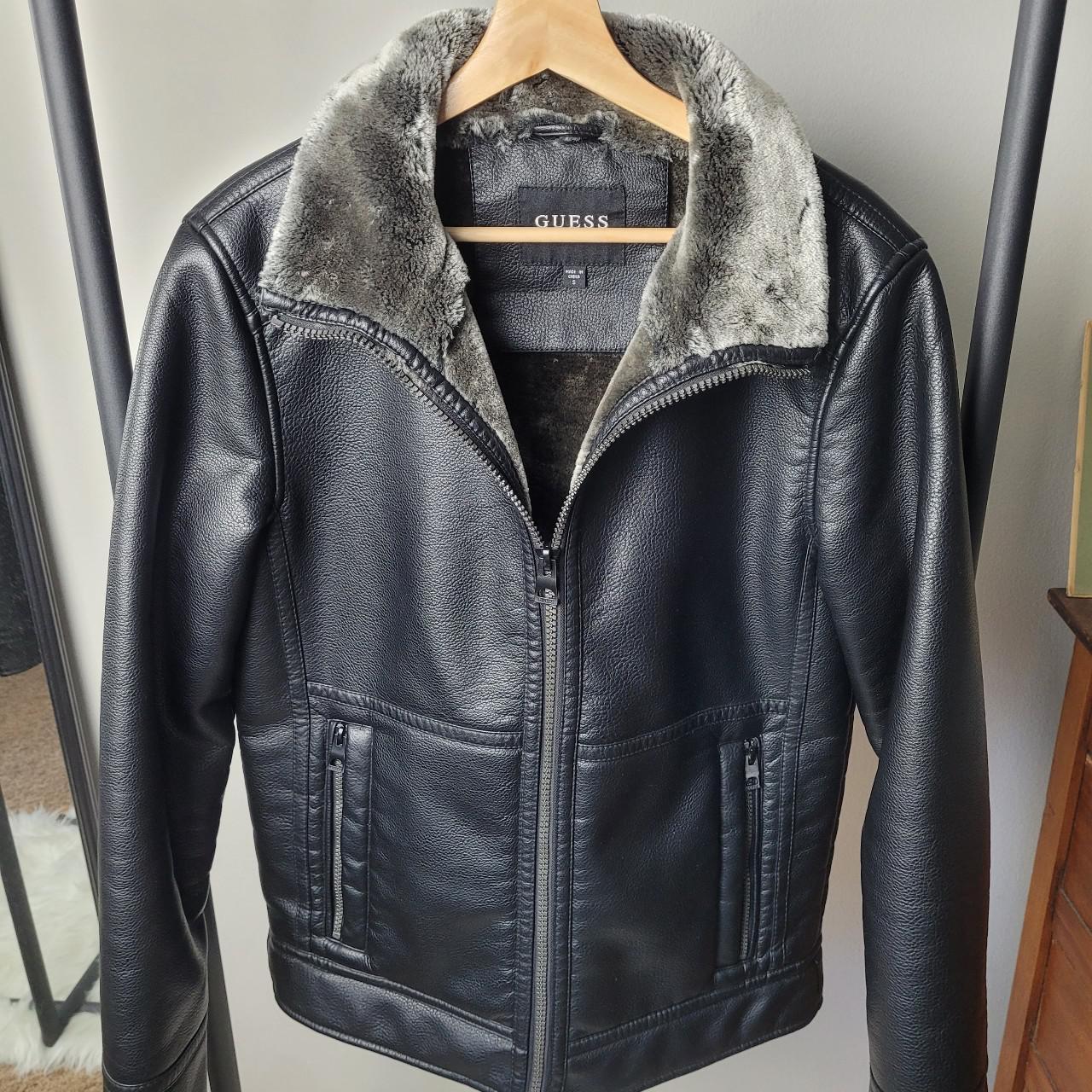 GUESS Shearling Collared Leather Jacket - Size... - Depop