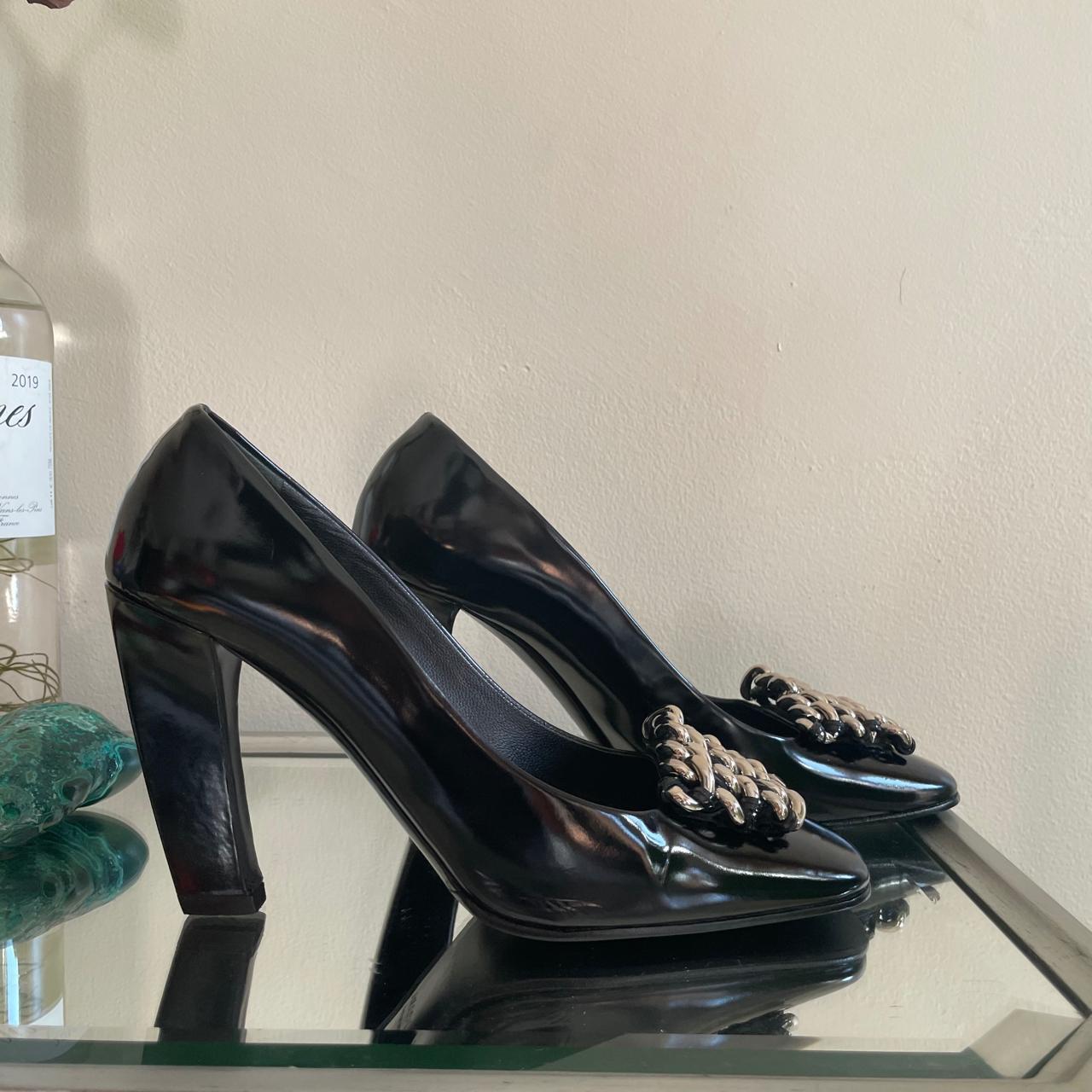 Prada Patent Leather Square toe Pump w Chain Depop
