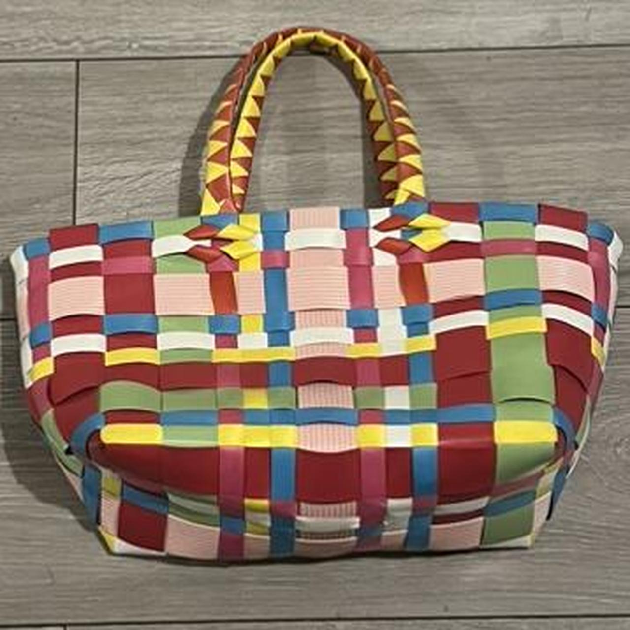 small colourful woven basket bag Depop