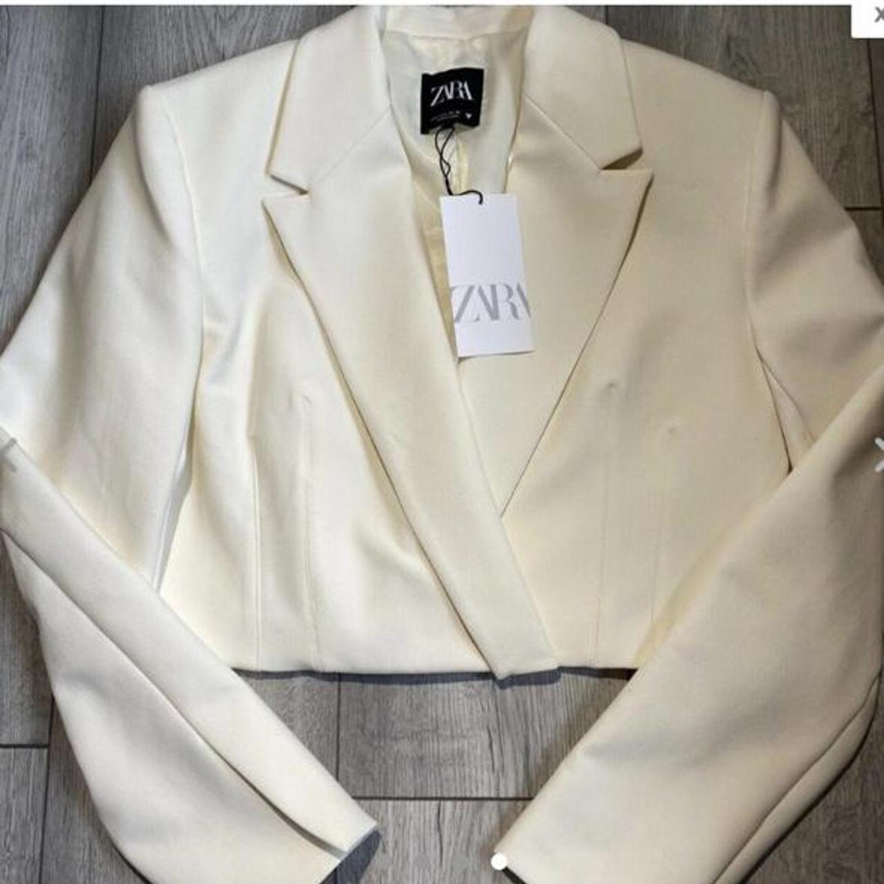 zara white cropped blazer