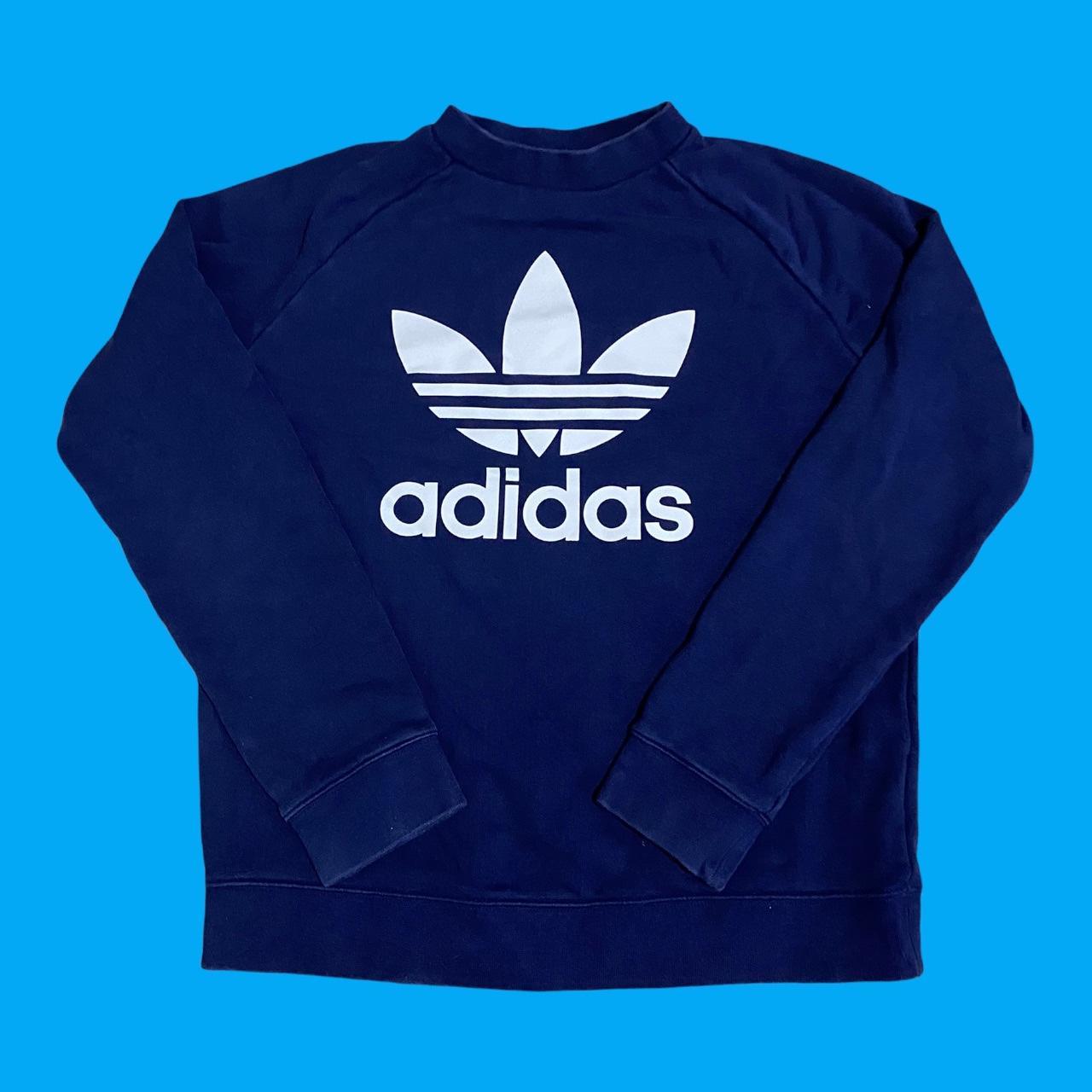 Adidas Women's Navy and White Sweatshirt | Depop