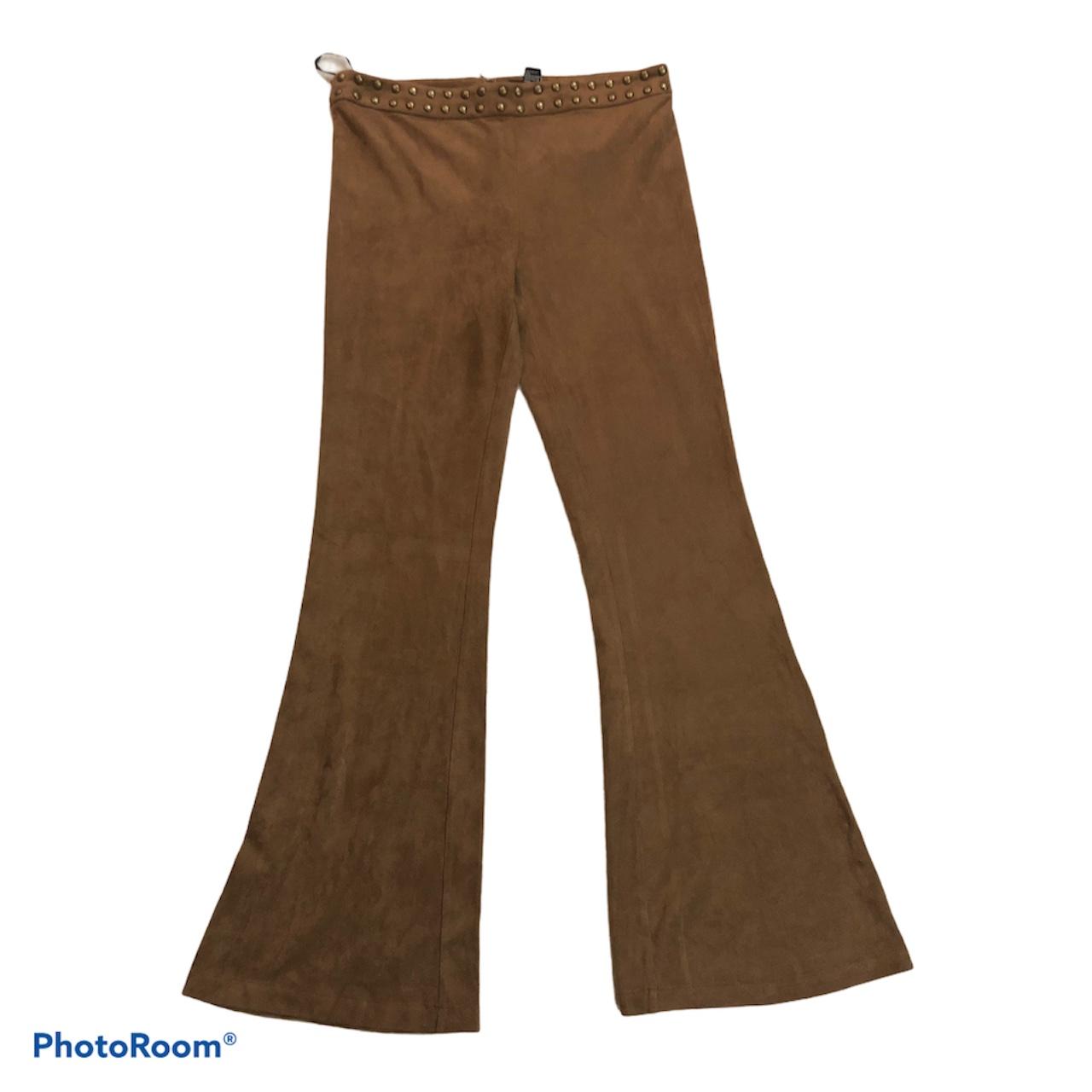 Gorgeous brown/camel suede flare pants with studs on...