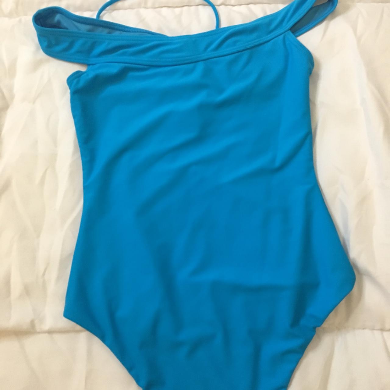Blue one piece swimsuit. Bardot top. Lace up... - Depop