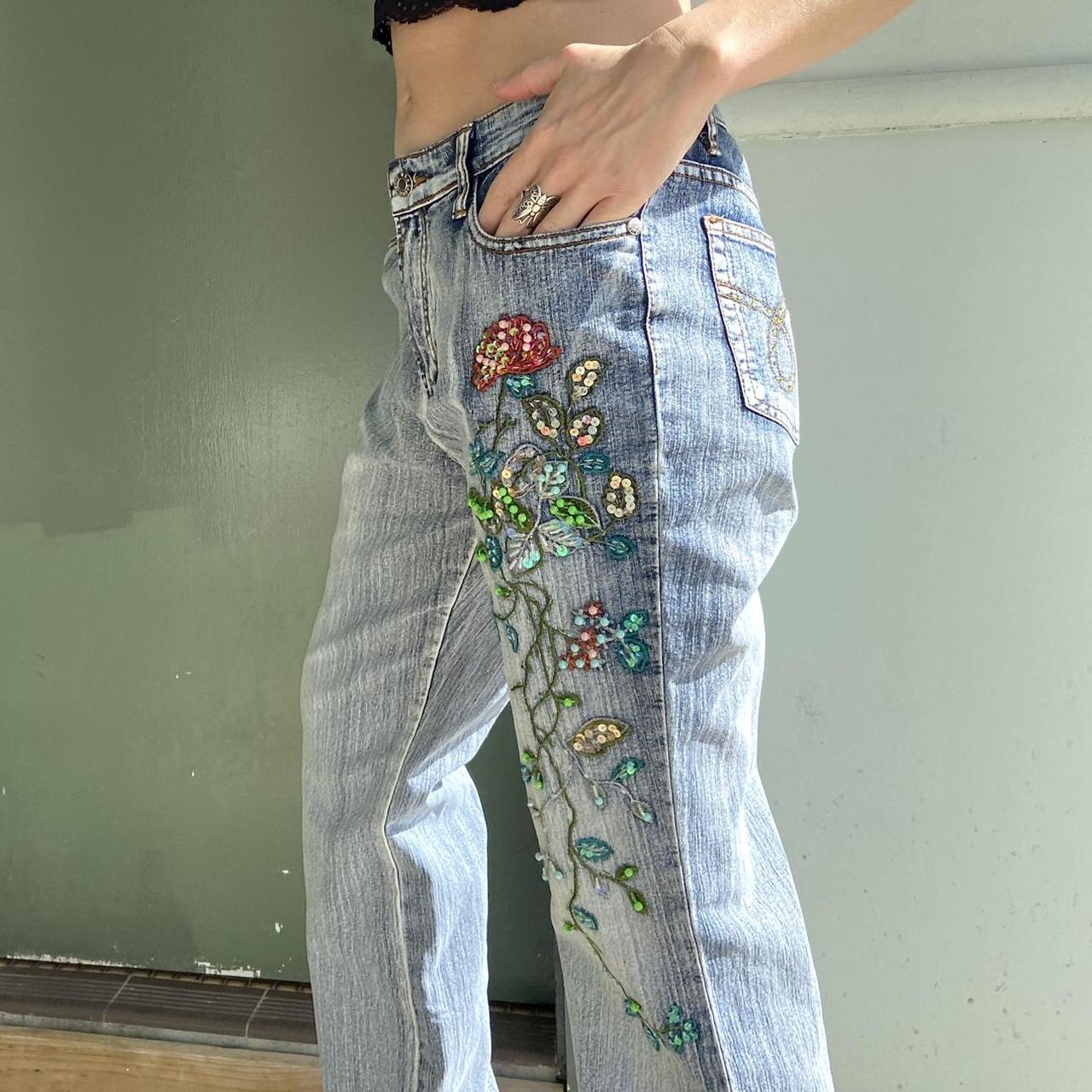 90's Vintage/Early Y2K Designer Jeans with Sequined... Depop