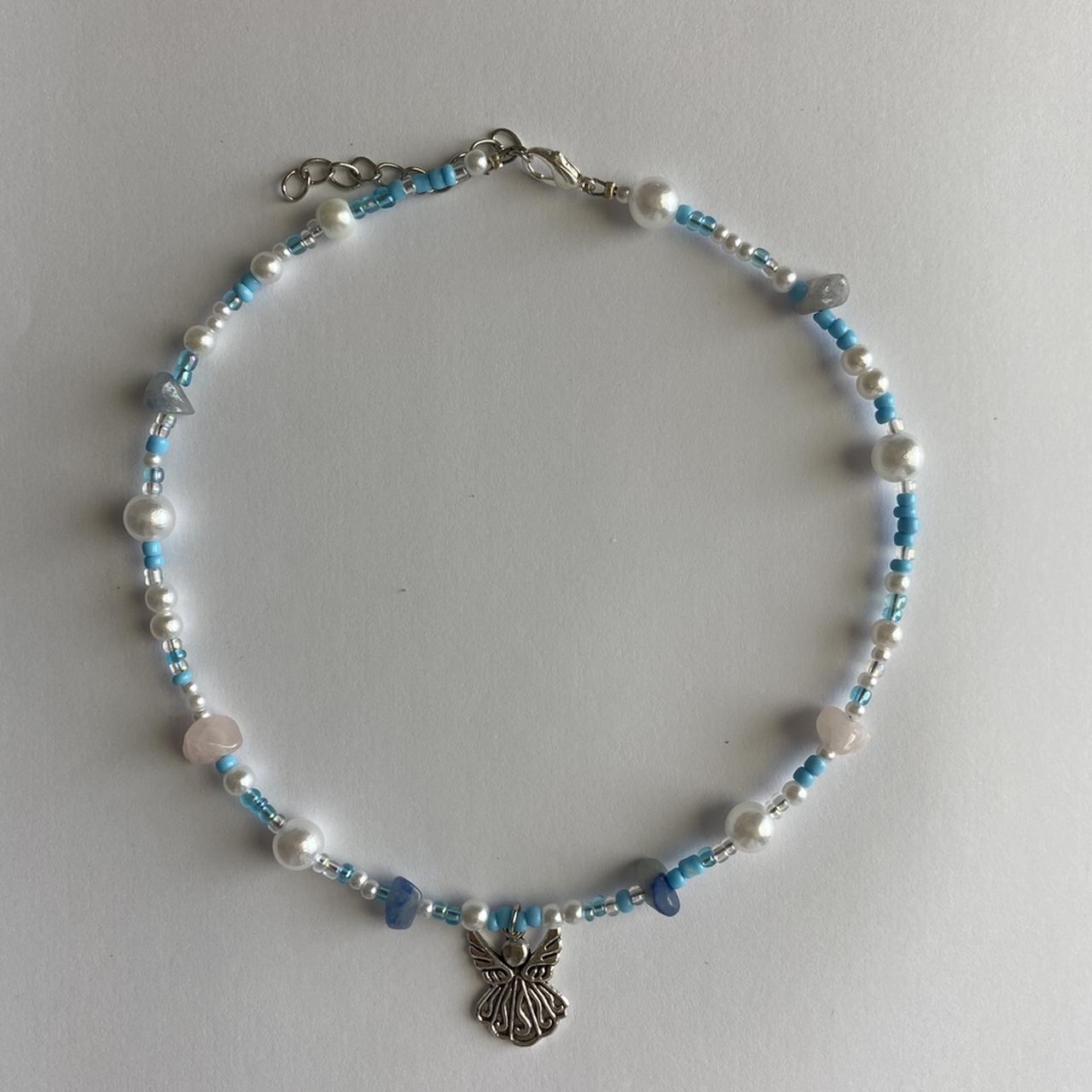 Handmade blue seed bead pearl with crystal chakra... - Depop