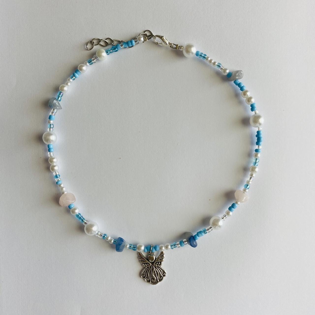 Handmade blue seed bead pearl with crystal chakra... - Depop