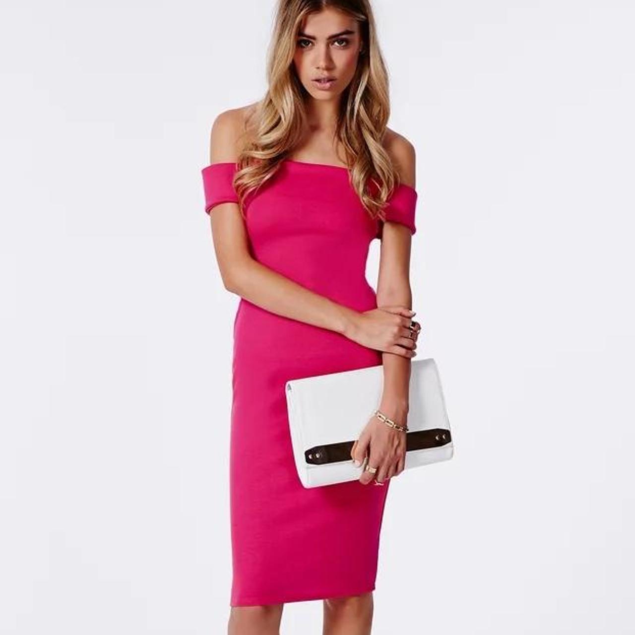 TOPSHOP Ruffle Bardot Midi Pink Dress We Select Dresses