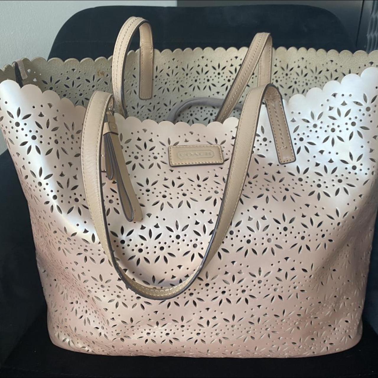 COACH Perforated Leather Tote - pearly pink... - Depop