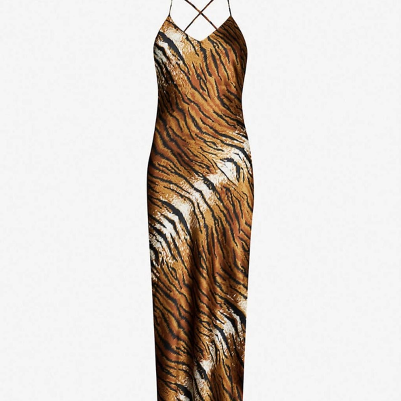tiger print satin maxi dress, slit up the... Depop