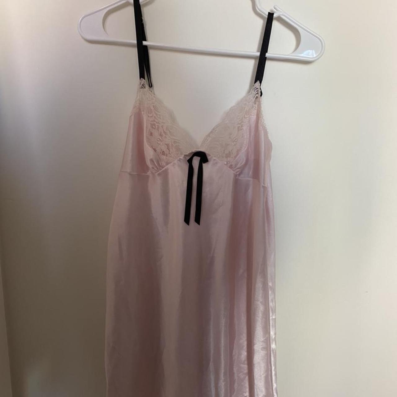 Light pink lace silk slip dress - Depop