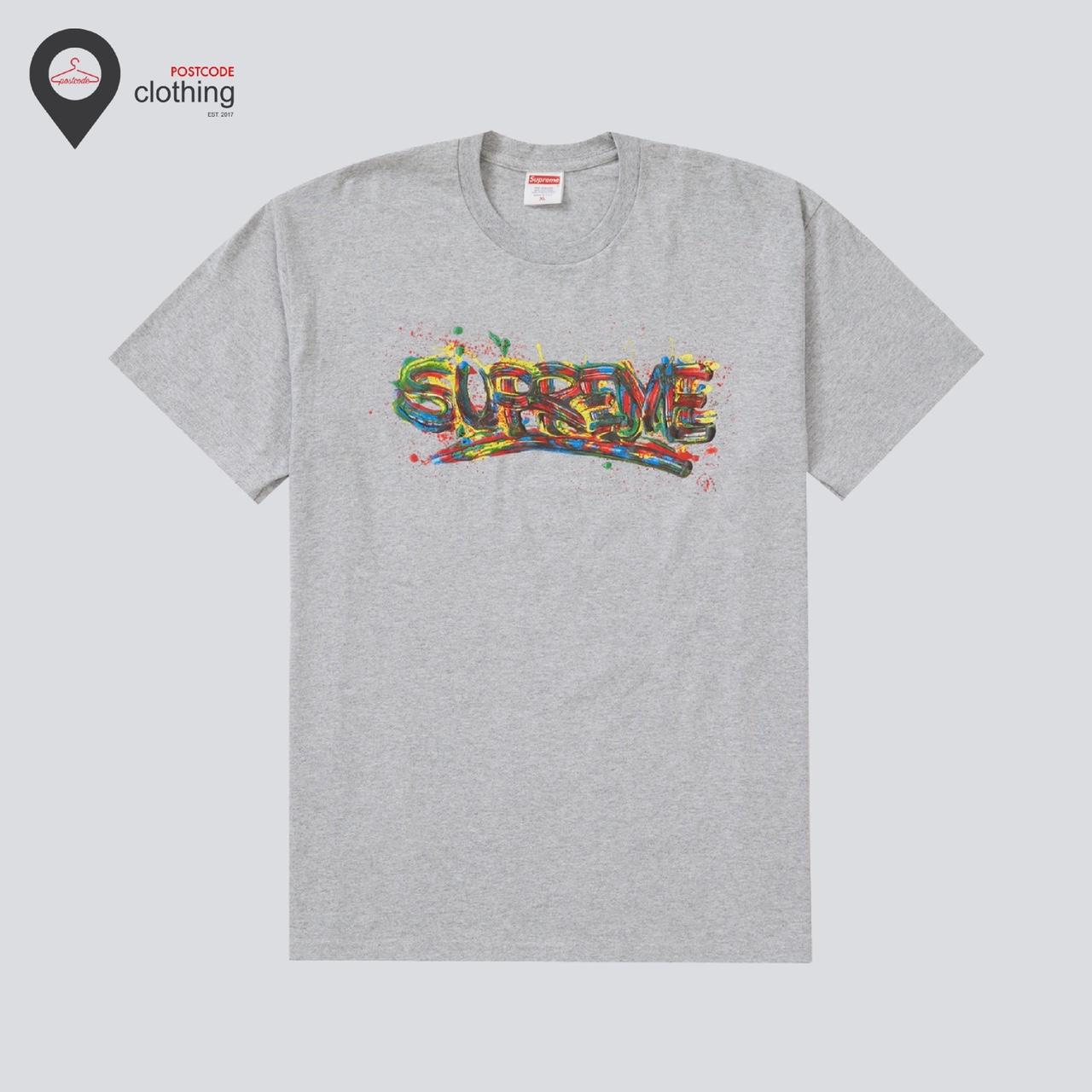 Supreme Paint Logo T-Shirt • Colour: Grey • Size: M... - Depop