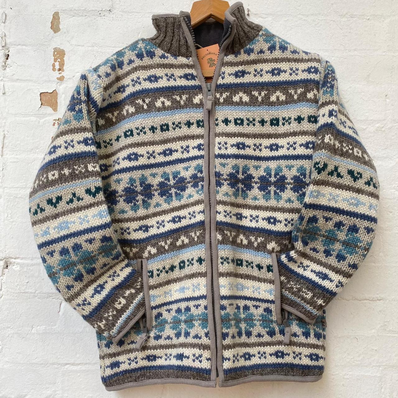 VINTAGE PACHAMAMA UNISEX FAIR ISLE KNIT WOOL ZIP UP... - Depop