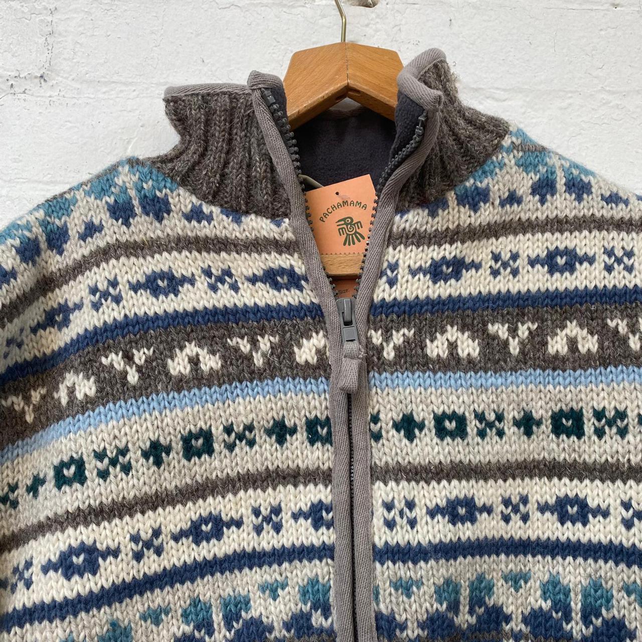 VINTAGE PACHAMAMA UNISEX FAIR ISLE KNIT WOOL ZIP UP... - Depop