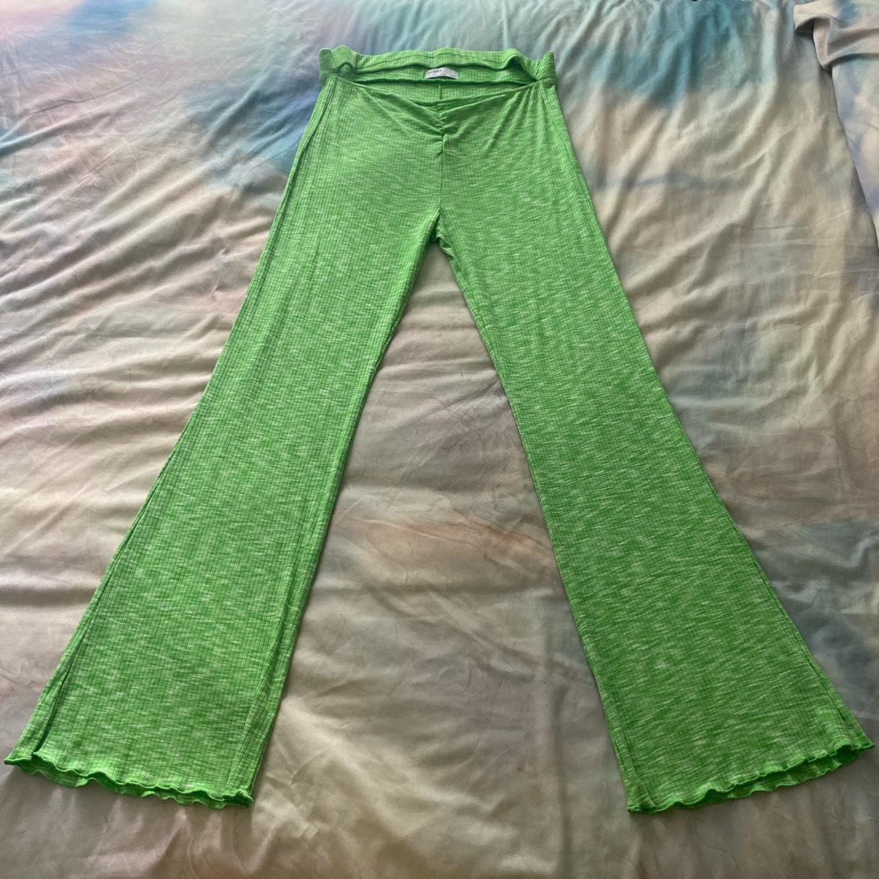 REPOP***** stretchy green flare pants with high... - Depop