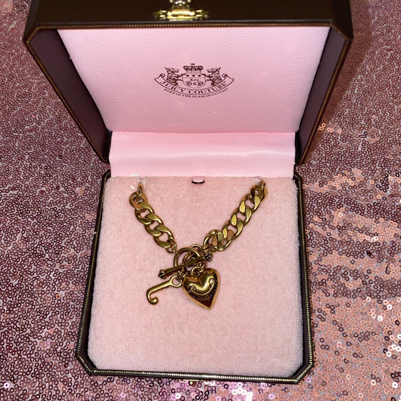 Juicy Couture Crystal Heart Toggle Necklace w/ Crown Top Silver tone - Ruby  Lane